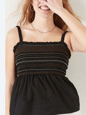 Old Navy Black Smocked Cami with Contrast Stitching